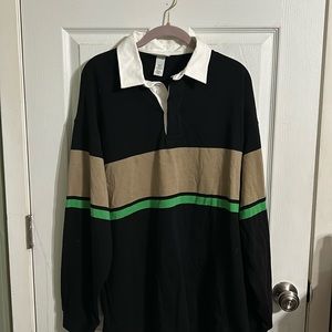 Oversized H&M Green Brown Black Striped Long Sleeve Rugby Shirt